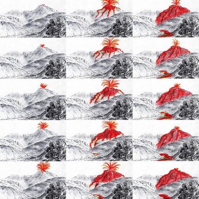 animation image par image d'un volcan en éruption